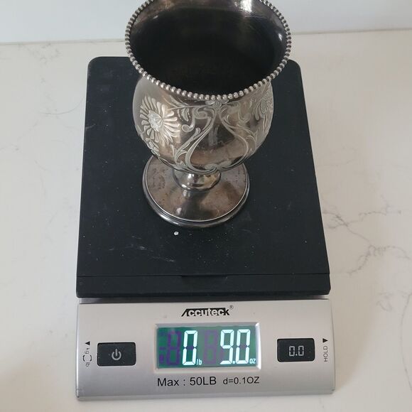 Antique Meriden B Britannia Company 442 Silverplate Floral Etched Goblet Cup Vtg - Picture 16 of 16